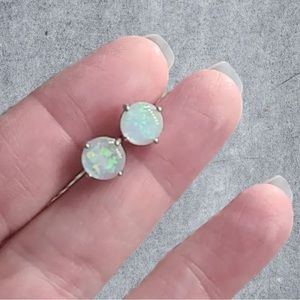 Sterling Silver Opal Post Earrings